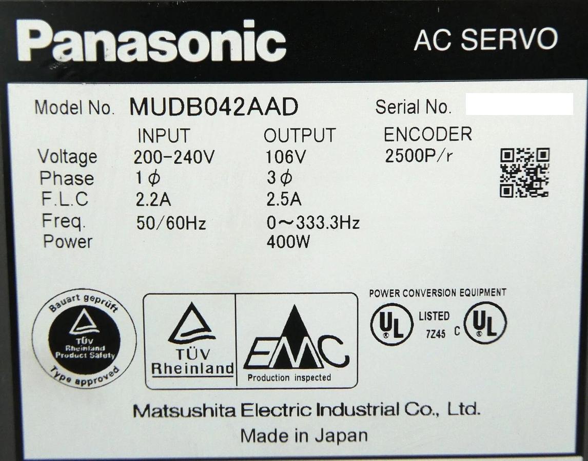 Used Panasonic MUDB042AAD AC Servo Driver 400w Working Surplus