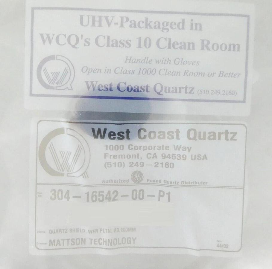 Mattson Technology 304-16542-00 200mm Wafer Platen Quartz Shield A3 New Surplus