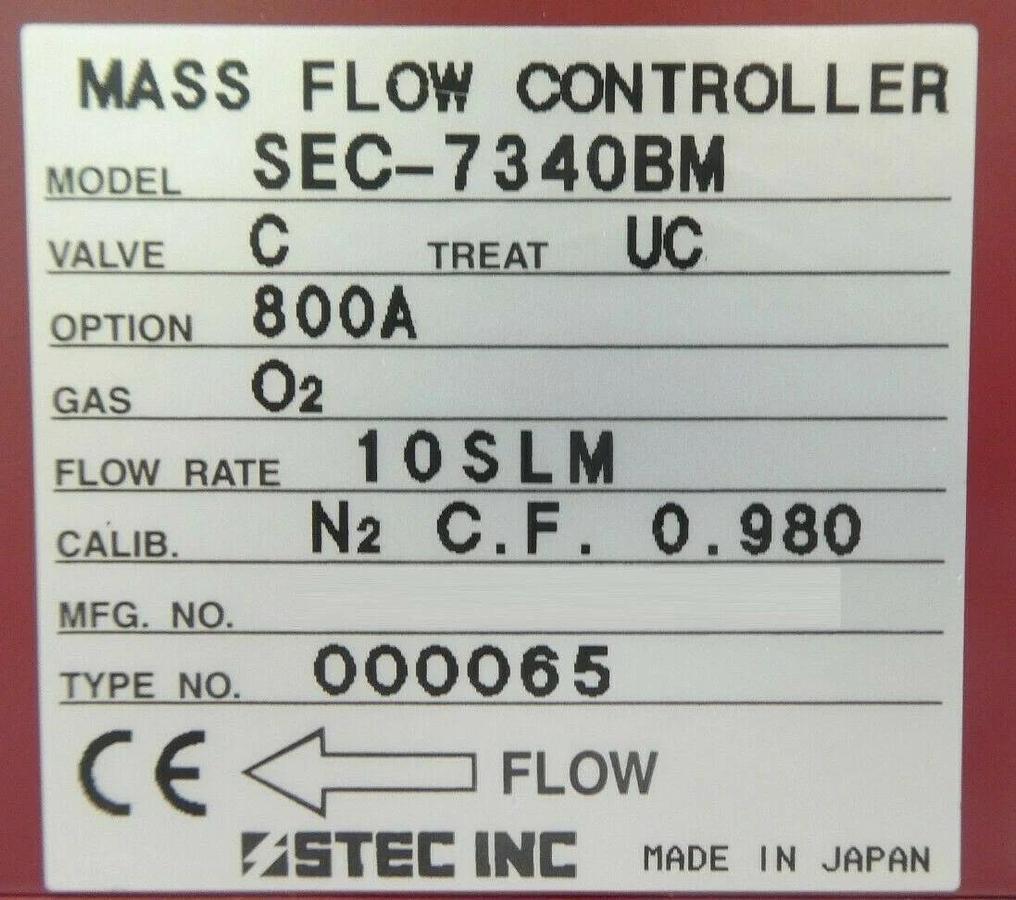 Used STEC SEC-7340BM Mass Flow Controller MFC SEC-7340 10 SLM O2 Working Spare