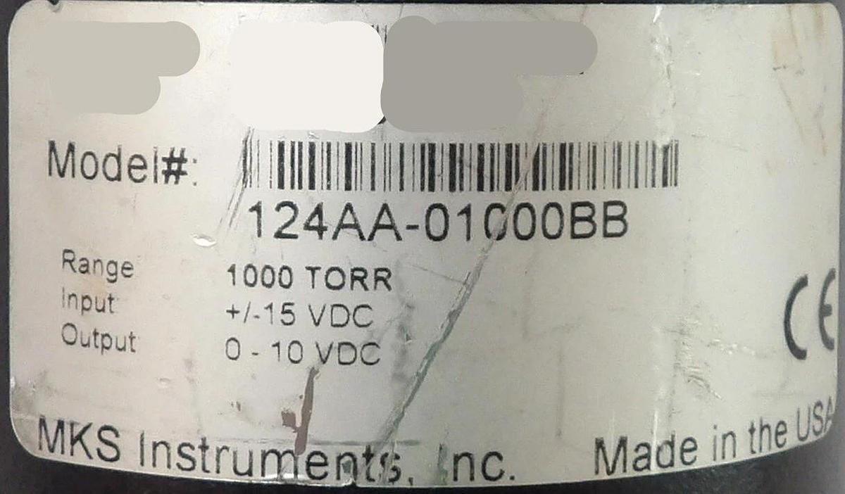 Used MKS Instruments 124AA-001000BB Baratron Type 124 1000 TORR Working Surplus