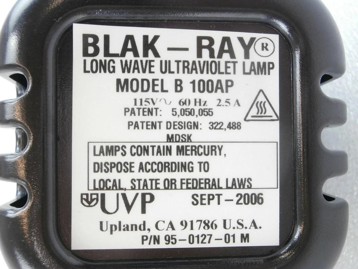 Used UVP 95-0127-01M UV Ultraviolet Lamp B 100AP BLAK-RAY No Bulb Lens Untested As-Is