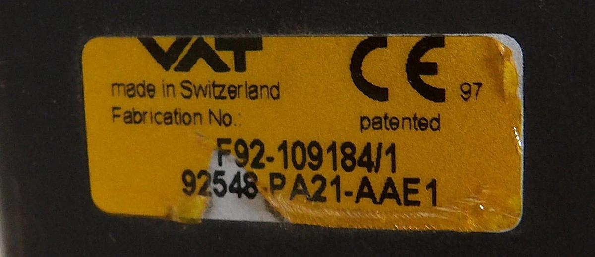 Used VAT 92548-PA21-AAE1 Pneumatic Pendulum Valve Assembly Aluminum Working Surplus