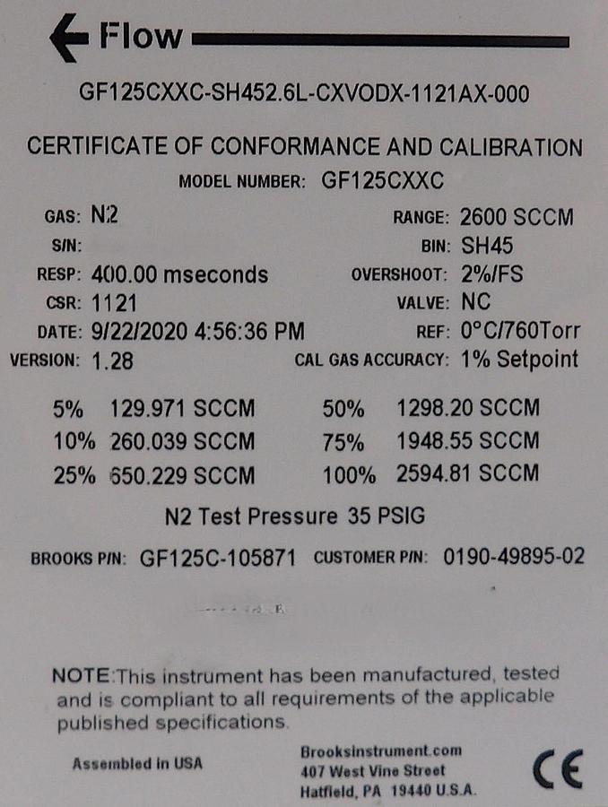 Used Brooks Instrument GF125C-105871 Mass Flow Controller MFC Lot of 4 Surplus