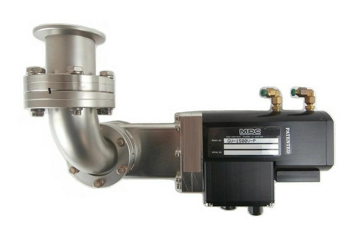 Used MDC Vacuum Products GV-1500V-P Vacuum Gate Valve 90° Angle NW40 Adapter Working