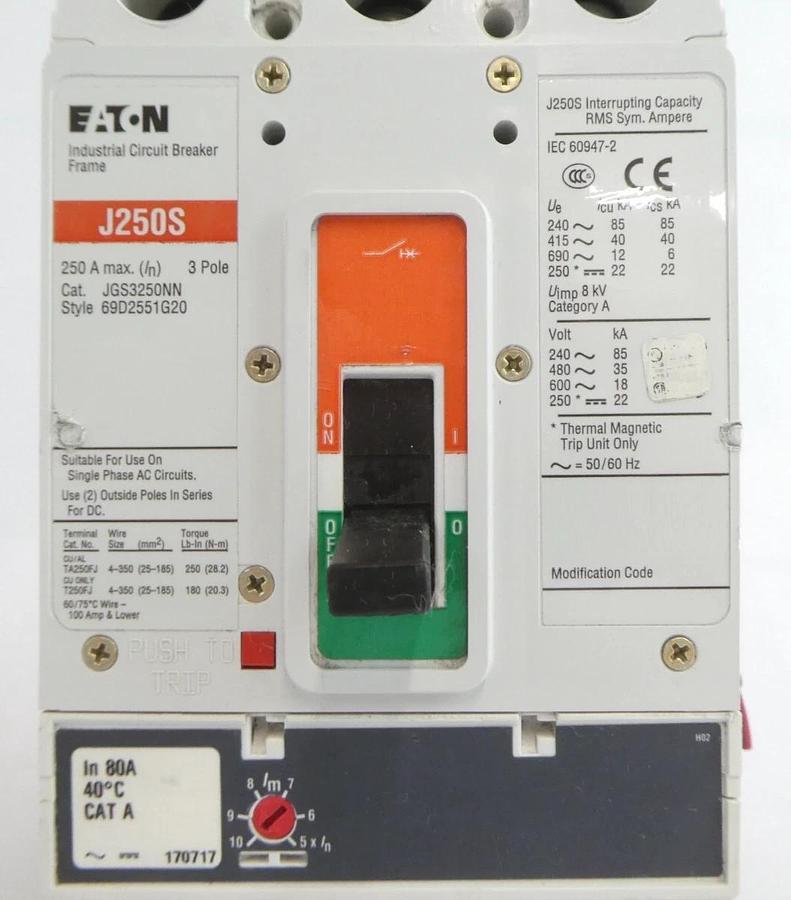 Used Eaton JGE3250NN Industrial Circuit Breaker J250S J250E Lot of 2 Working