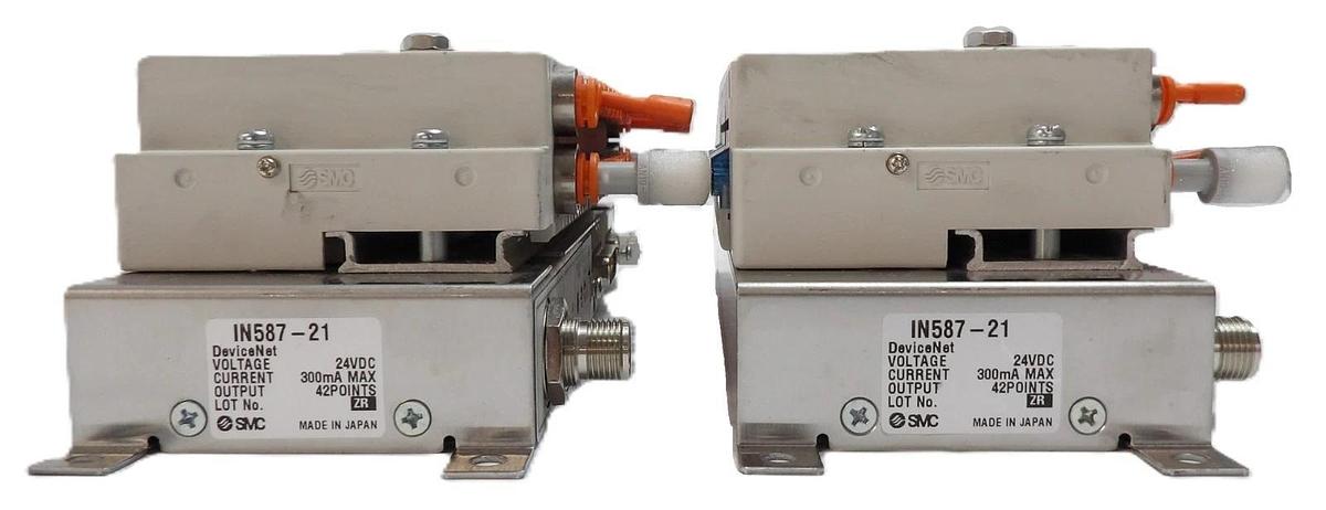 Used SMC IN587-21 21-Port Pneumatic Manifold SJ2A60T-5NFZ-N1-X21 Lot of 2 Working