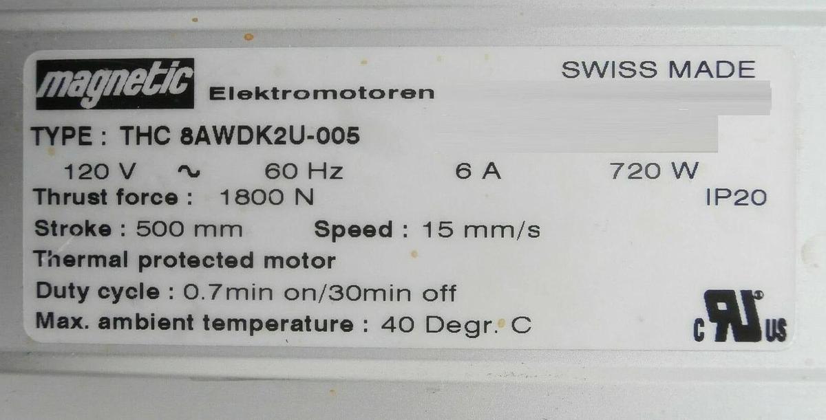 Used Magnetic Elektromotoren THC 8AWDK2U-005 Telescopic Column Telemag Working