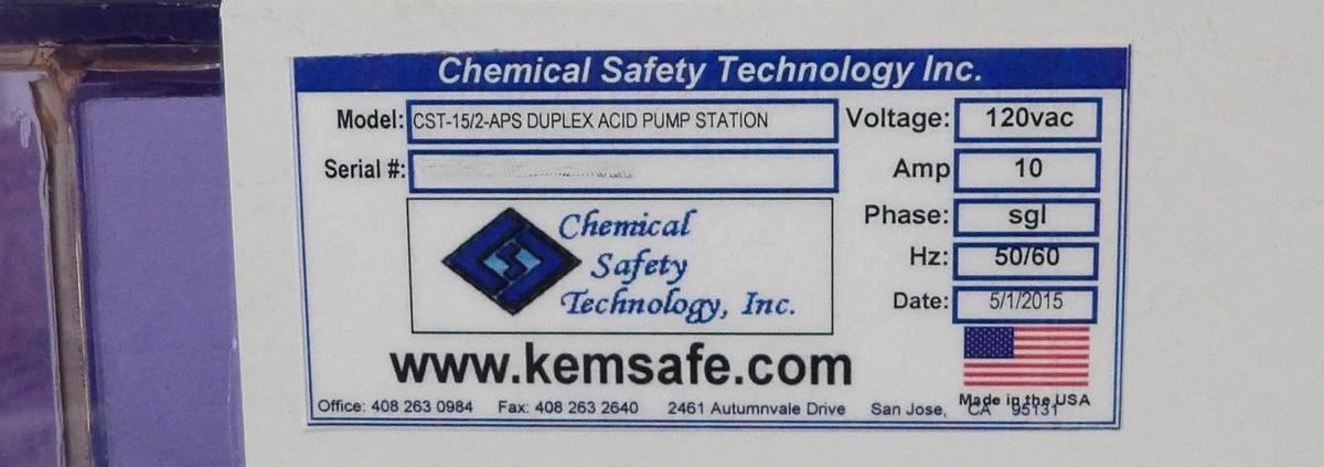 Chemical Safety Technology CST-15/2-APS Duplex Acid Pump Station New Spare