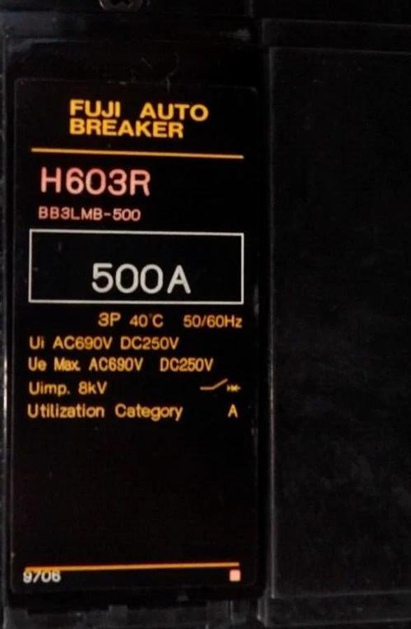 Used Fuji Electric BB3LMB-500 500 Amp 3-Pole Auto Breaker H603R Working Spare