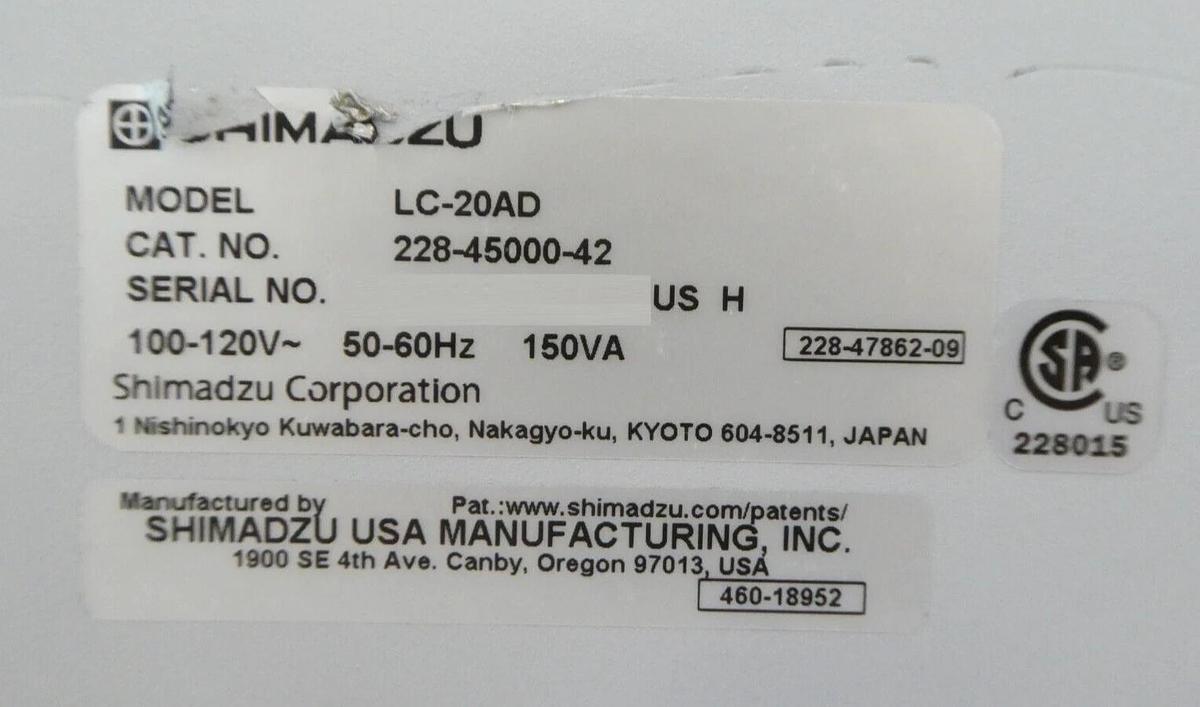 Used Shimadzu 228-45000-42 Liquid Chromatography LC-20AD Prominence LC V2.11 Working