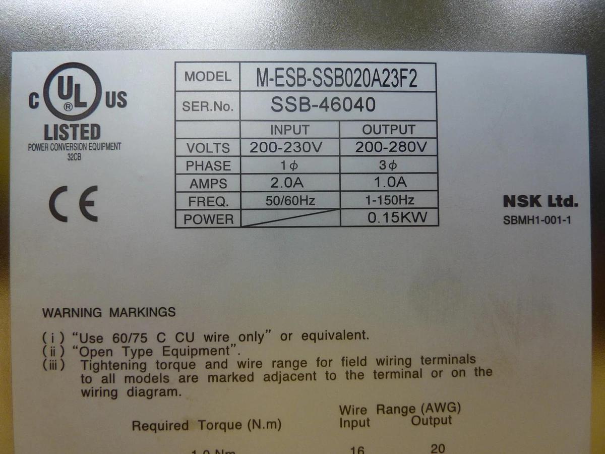 Used NSK ESB-SSB020A23F2-02 Robot Servo Drive TEL 5080-192754-11 Lithius Working