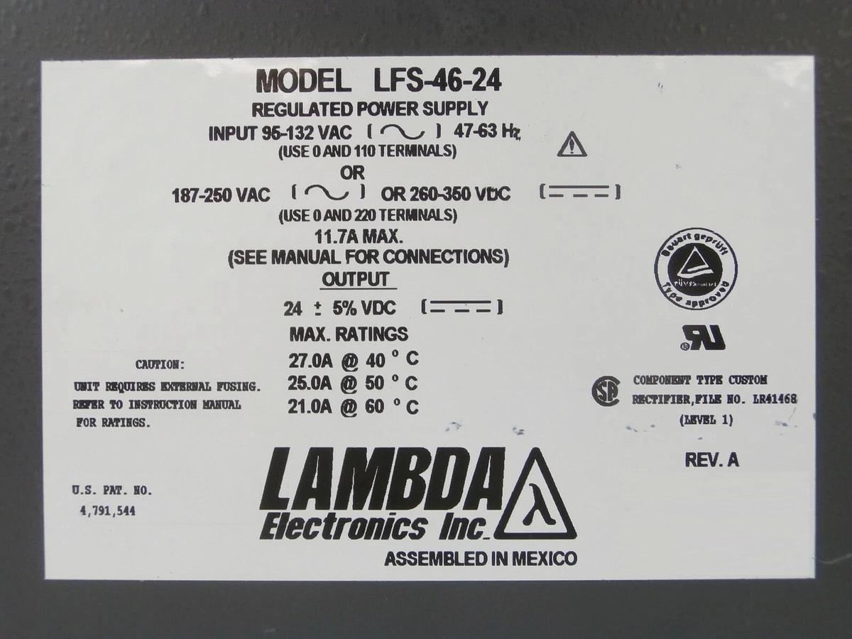 Used Lambda Electronics LFS-46-24 Regulated Power Supply Ulvac Enviro II Working