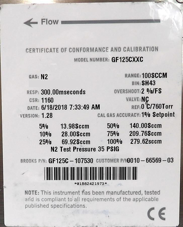 Used Brooks Instrument GF125CXXC Mass Flow Controller MFC GF125C-901104 Lot of 10