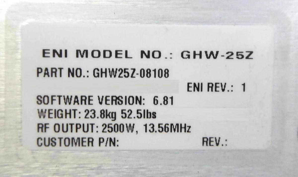 Used GMW-25Z Genesis ENI Power Systems GHW25Z-08108 13.56MHz RF Generator Working