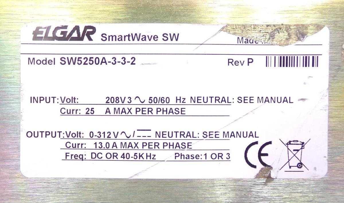 Used Elgar SW5250A-3-3-2 SmartWave Industrial Power Source SW5250A Damaged Untested