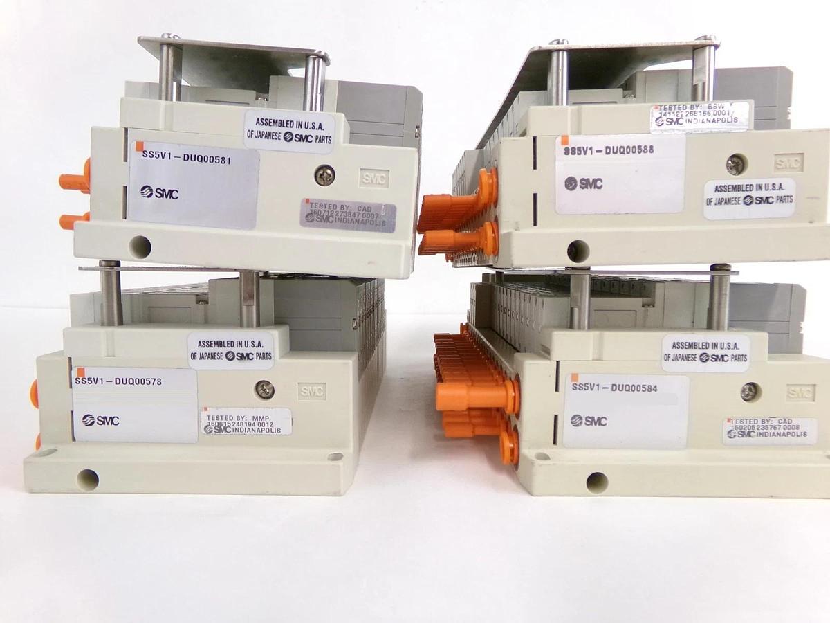 Used SMC SS5V1- Pneumatic Manifold SS5V1-DUQ00578 SS5V1-DUQ00584 Lot of 4 Working