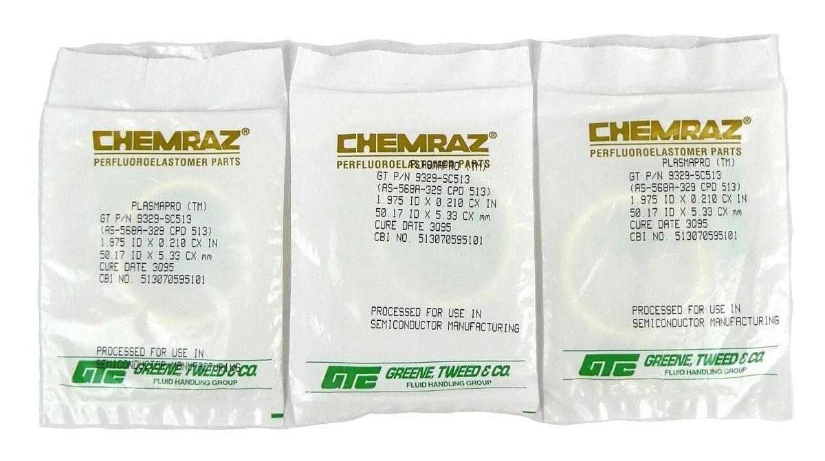 Used Chemraz Perfluoroelastomer Parts 9329-SC513 O-Ring Reseller Lot of 3 New Surplus