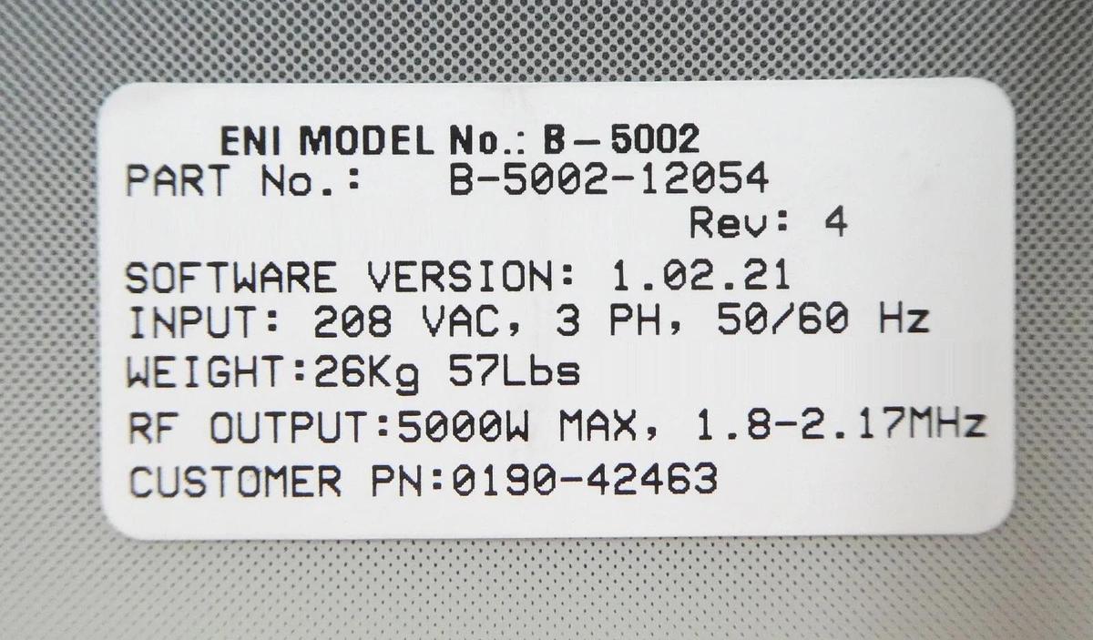 Used Spectrum B-5002 ENI Power Systems B-5002-12054 RF Generator 1.985MHz Untested