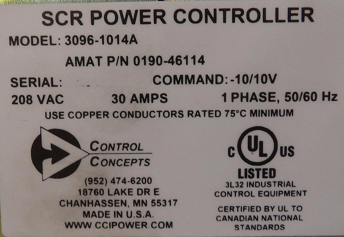 Used Control Concepts 3096-1014A SCR Power Controller AMAT Lot of 2 Working