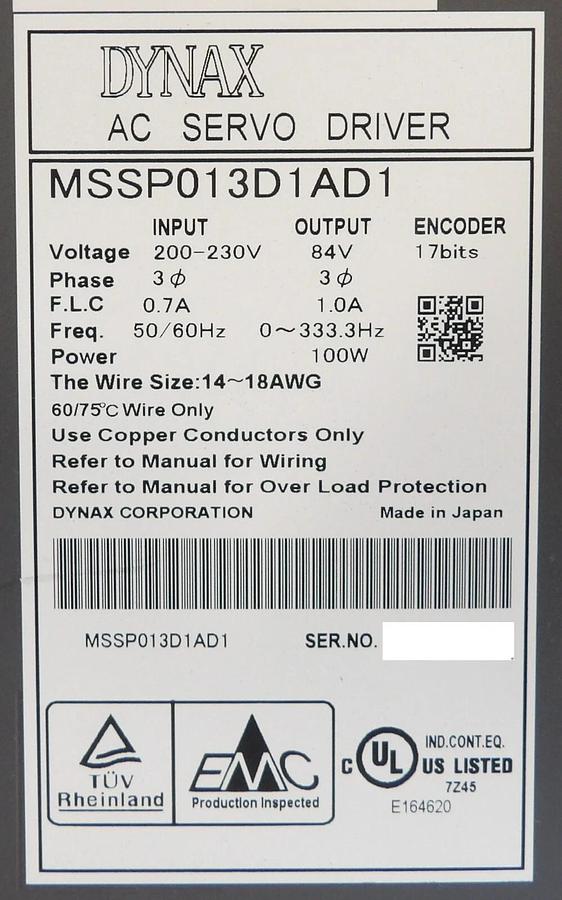 Used Dynax MSSP013D1AD1 MSSP023D1AD1 MSSP043D1AD1 AC Servo Drive Lot of 10 Working