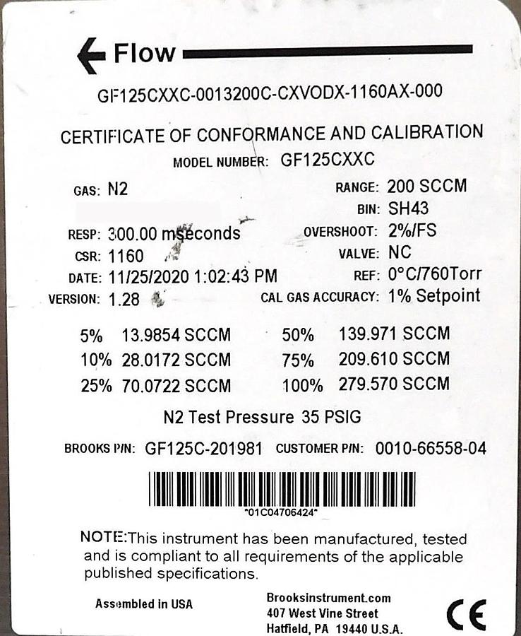 Used Brooks Instrument GF125CXXC Mass Flow Controller MFC GF125C-901104 Lot of 10