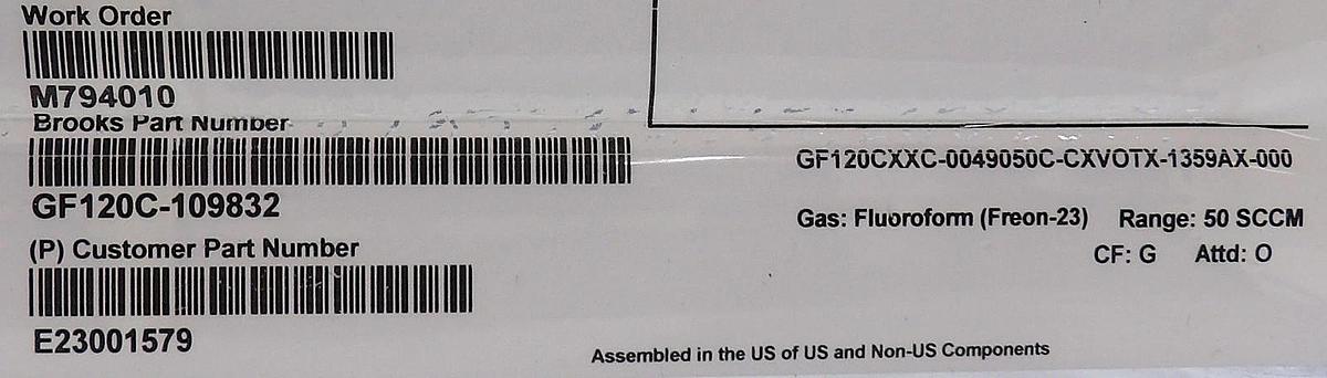 Brooks Instrument GF120C-109832 Mass Flow Controller MFC 50 SCCM CHF3 New