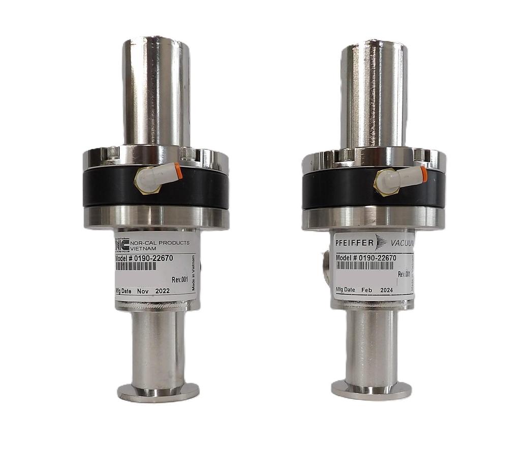 Used Nor-Cal Pfeiffer 0190-22670 Pneumatic Angle Valve AMAT Reseller Lot of 2 Working