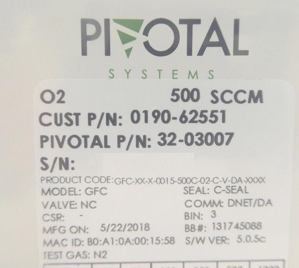 Pivotal 32-03007 Mass Flow Controller MFC 500 SCCM O2 0190-62551 Lot of 3 New