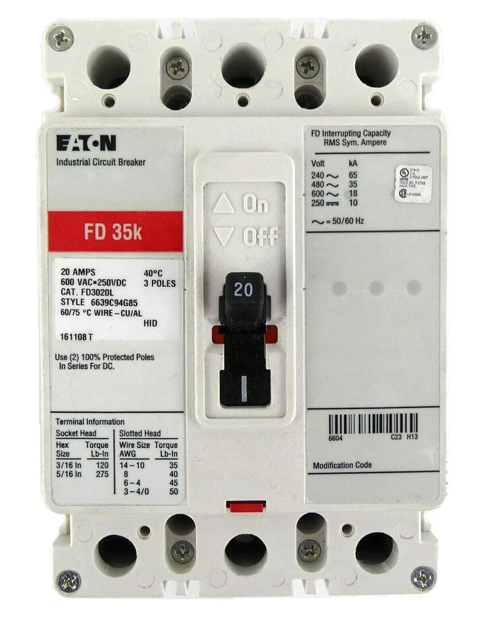 Used Eaton 6639C94G85 Industrial Circuit Breaker FD3020L Working Surplus