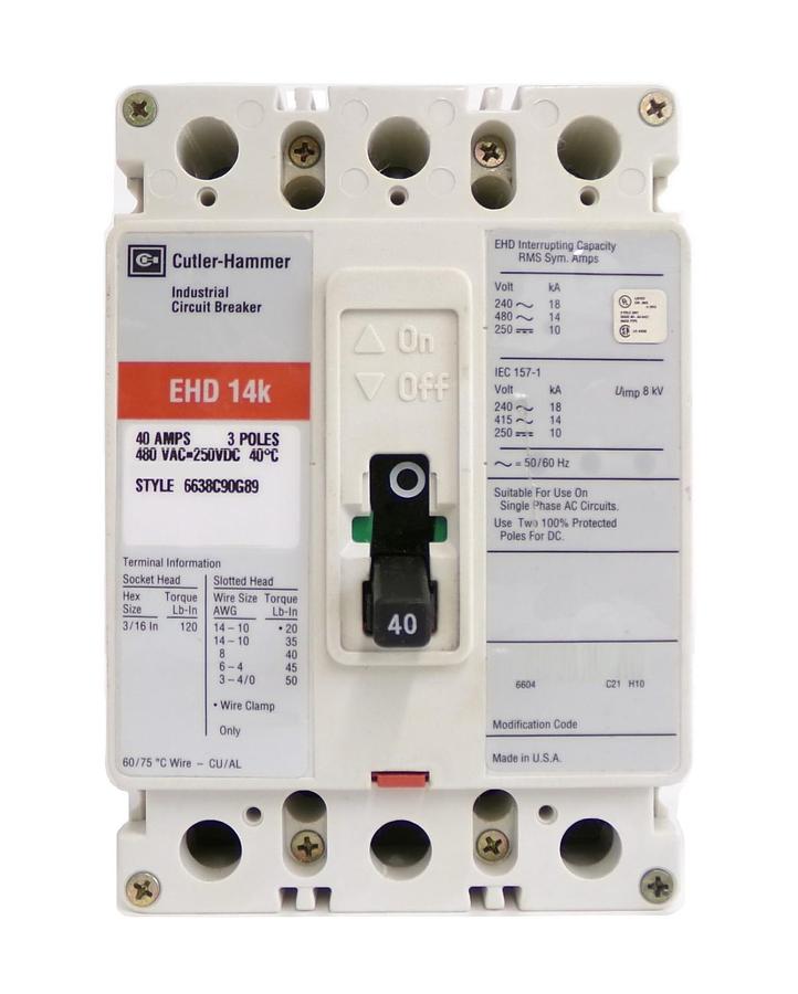 Used Cutler-Hammer 6638C90G89 3-Pole Industrial Circuit Breaker EHD 14k Working