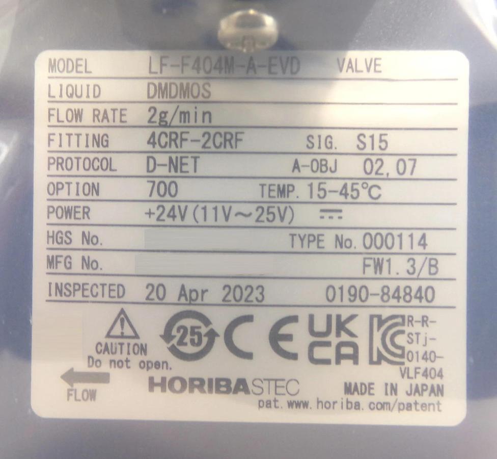 Horiba STEC LF-F404M-A-EVD Liquid Mass Flow Meter 0.2g/min DMDMOS AMAT New