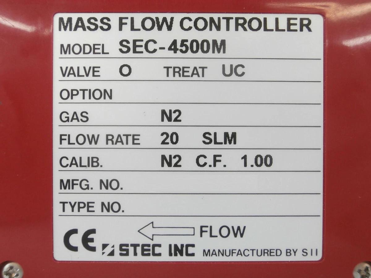 Used STEC SEC-4500MO-UC Mass Flow Controller MFC SEC-4500 20 SLM N2 Working Surplus