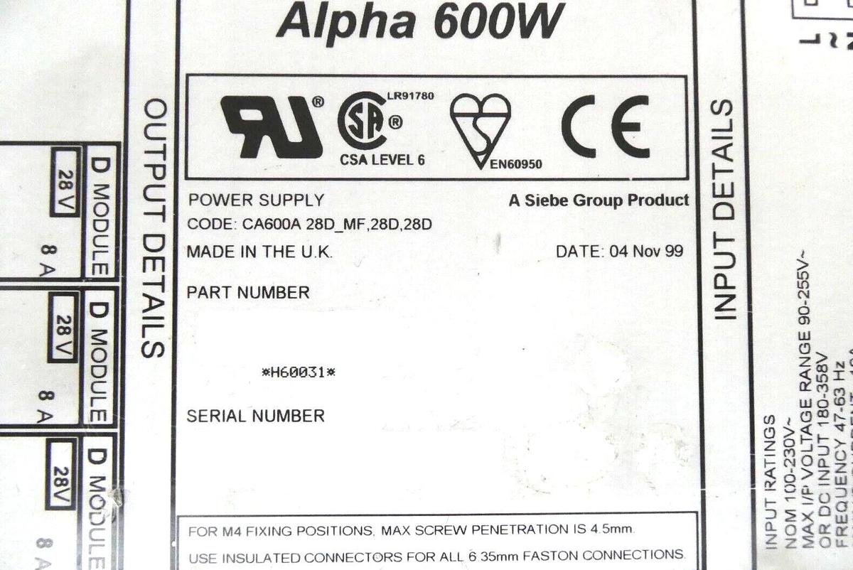 Used TDK-Lambda H60031 Power Supply Module Alpha 600W Working Spare Surplus