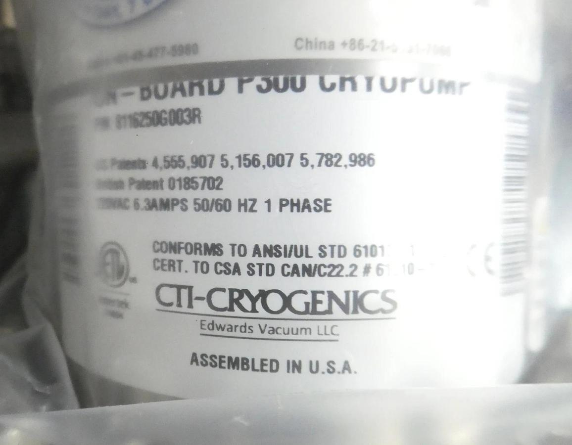 Refurbished CTI-Cryogenics 8116250G003R On-Board P300 Cryopump Manufacturer Refurbished