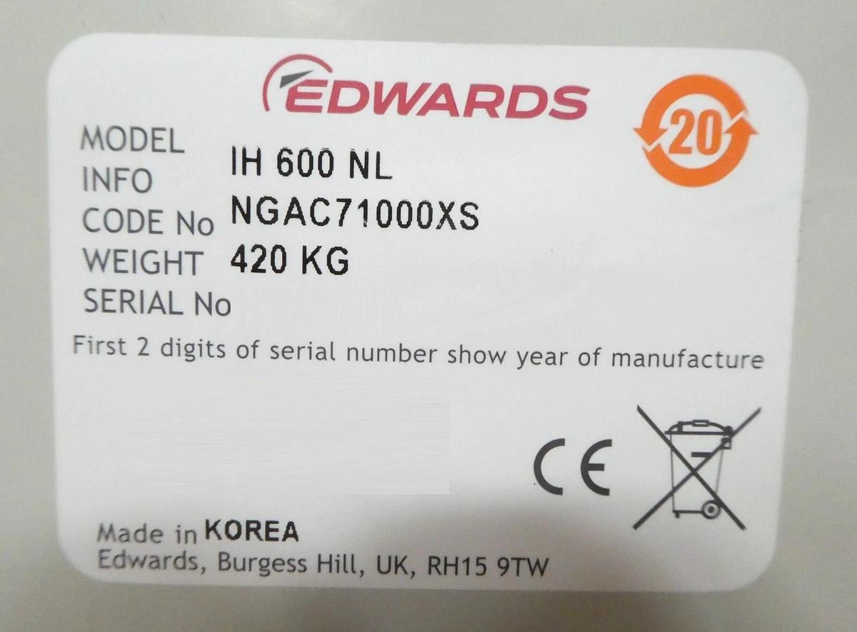 Refurbished iH 600 NEW LOOK Edwards NGAC71000XS Dry Pump IH600 Manufacturer Refurbished