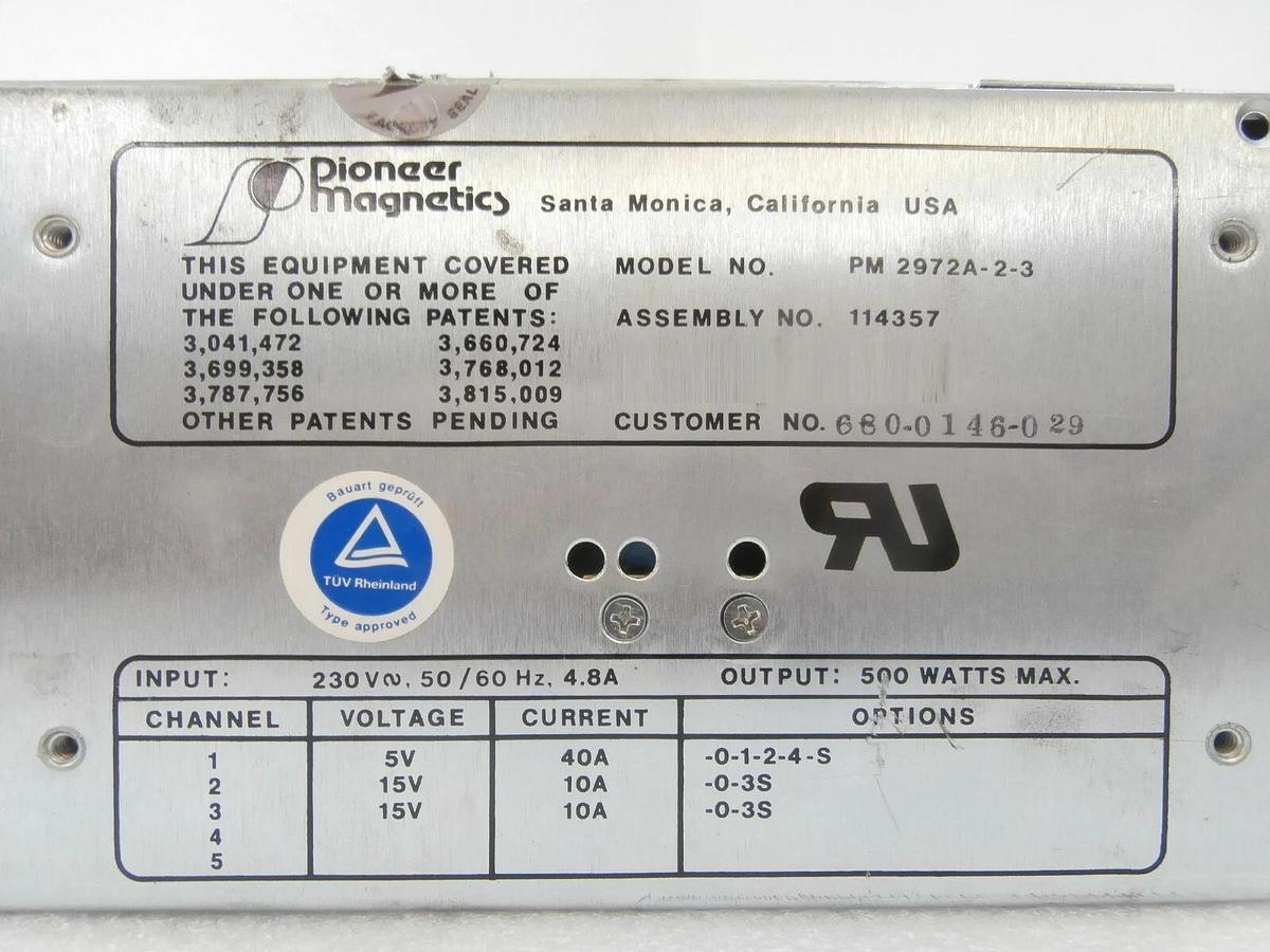 Used Pioneer Magnetics PM 2972A-2-3 DC Power Supply 114357 SVG 680-0146-029 Working