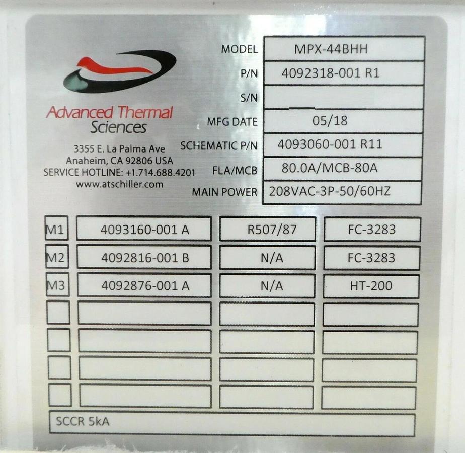 ATS Advanced Thermal Sciences 4092318-001 3-Channel Chiller MPX-44BHH TEL New