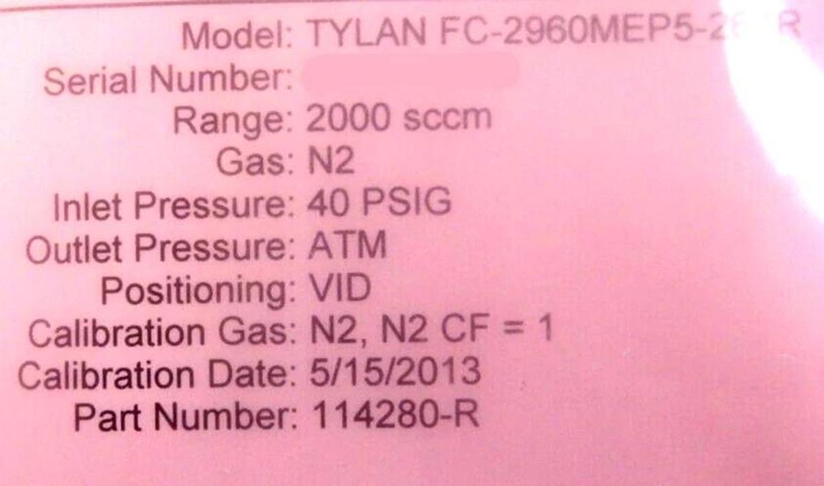 Refurbished Tylan FC-2960MEP5-261R Mass Flow Controller 2900 MFC 2000 SCCM N2 Refurbished