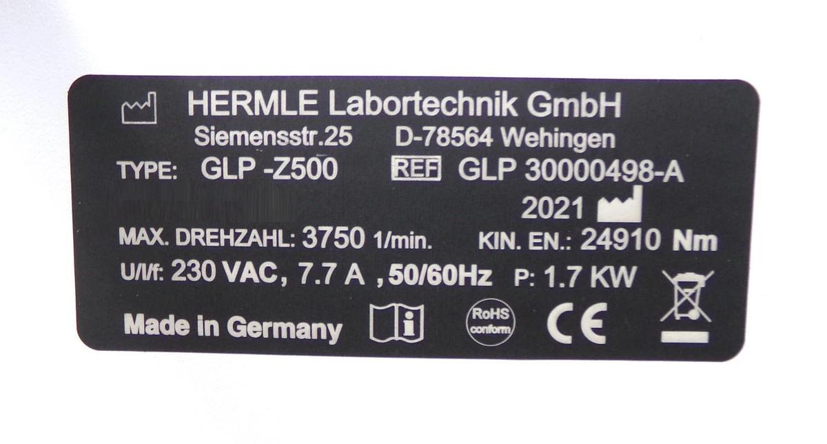 Hermle Labortechnik GLP 30000498-A Industrial Centrifuge GLP-Z500 New Surplus