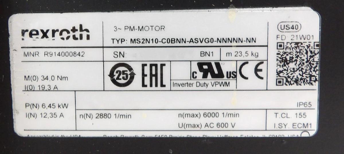 Refurbished Rexroth R985005744 Platen Motor Gear Assembly VRS-140C-10-K3-38LA38 Refurbished