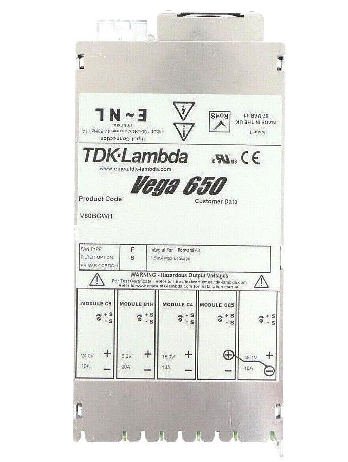 Used TDK-Lambda V60BGWH Power Supply Vega 650 Sciex 1036372 SelexION Working Surplus