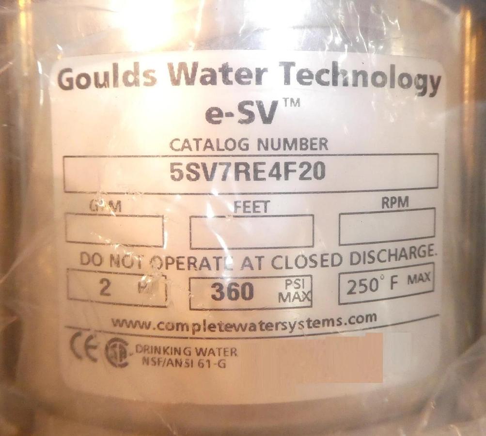 Goulds 5SV7RE4F20 Vertical Multistage Water Pump e-SV W/ Baldor Motor New Spare