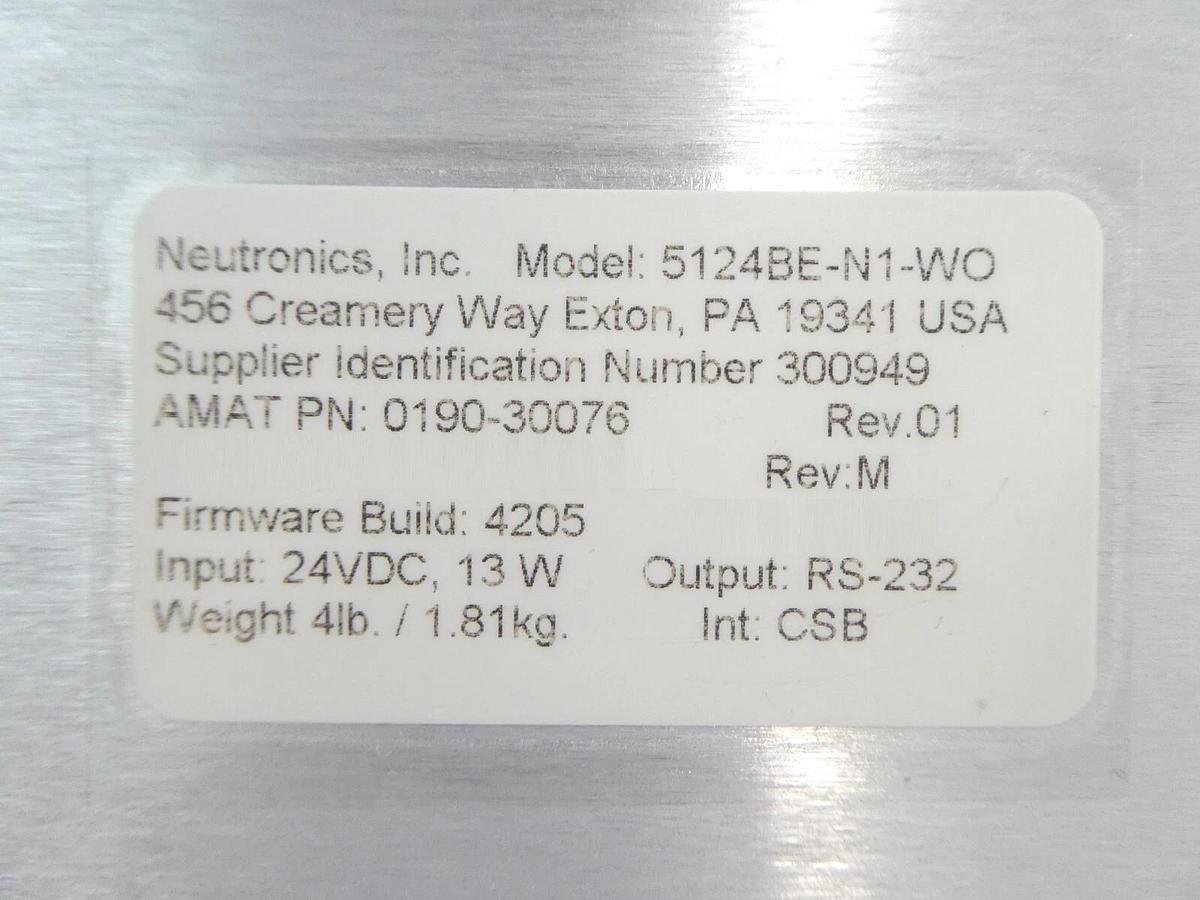 Used Neutronics 5124BE-N1-WO Oxygen Analyzer with Sensor AMAT 0190-30076 Working
