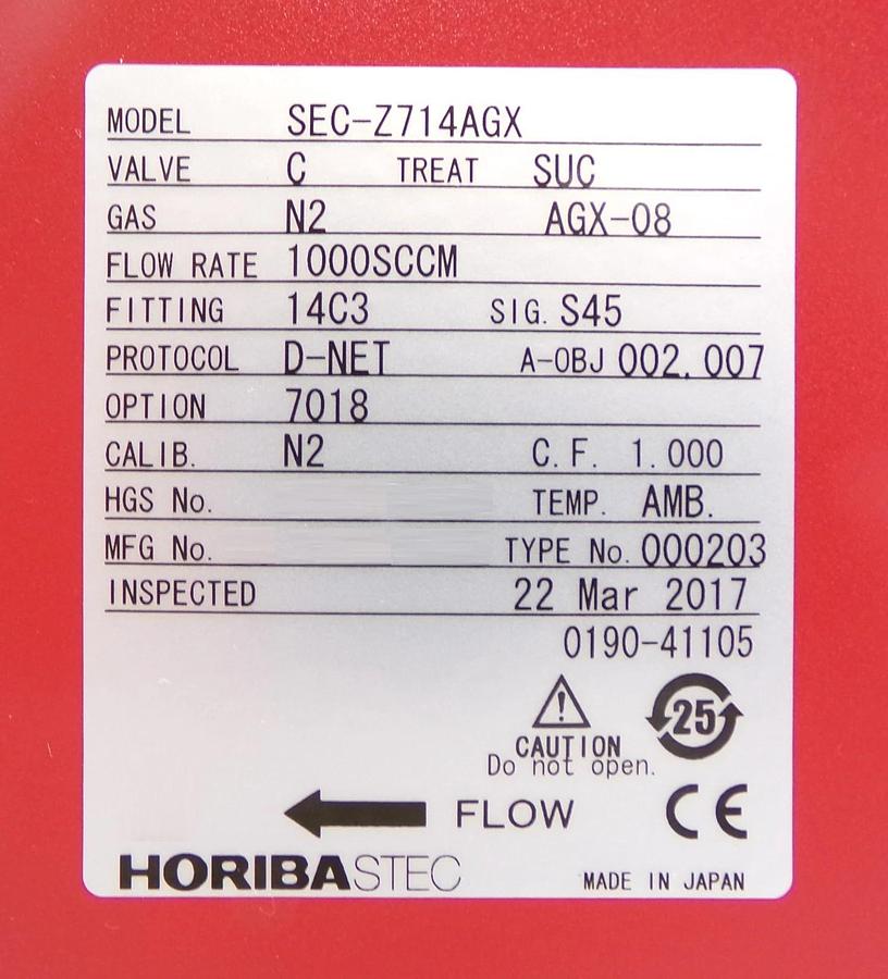 Used Horiba STEC SEC-Z714AGX Mass Flow Controller MFC 1000SCCM Lot of 4 Surplus