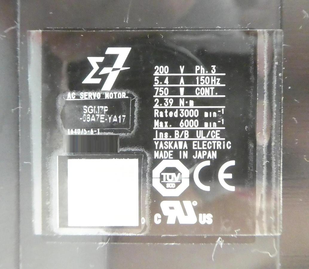 Yaskawa Electric SGM7P-08A7E-YA17 AC Servo Motor YSC-SGM7P-08-005 Working