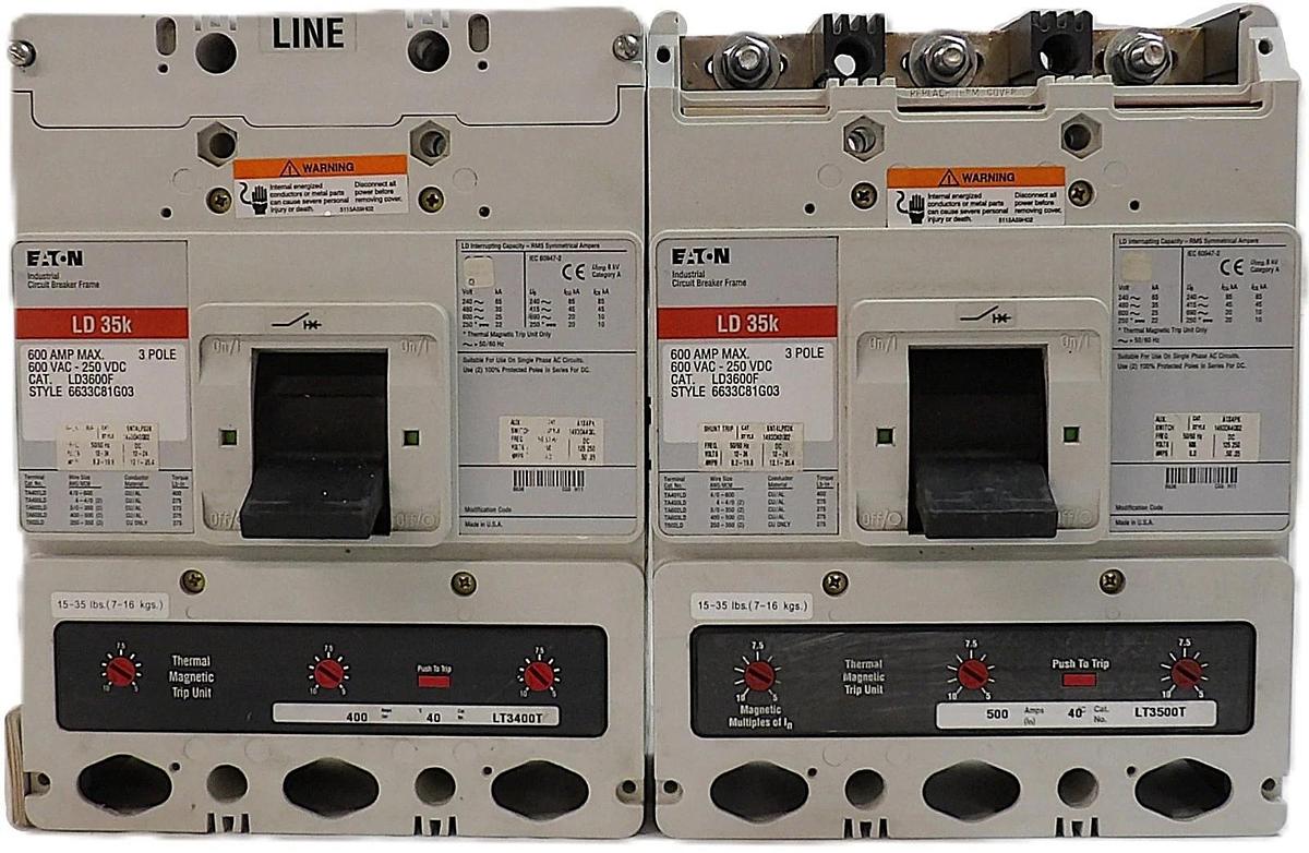 Used Eaton 6633C81G03 LD 35k 3-Pole Circuit Breaker LD3600F Lot of 2 Working