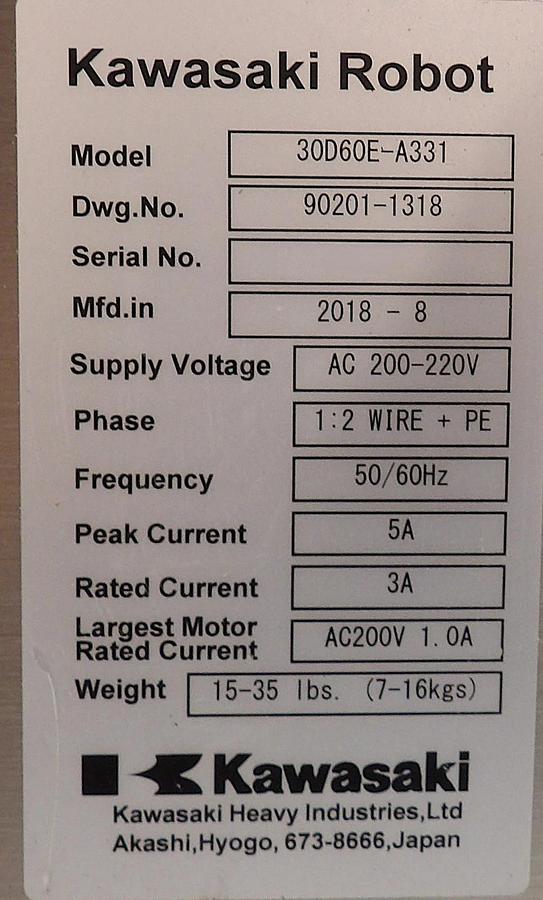 Used Kawasaki 30D60E-A331 Robot Controller EVG150 Resist Tool Spare Surplus