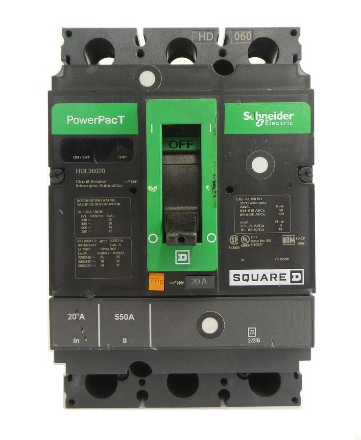 Used Schneider Electric HDL36020 3-Pole Circuit Breaker PowerPact HD 060 Working