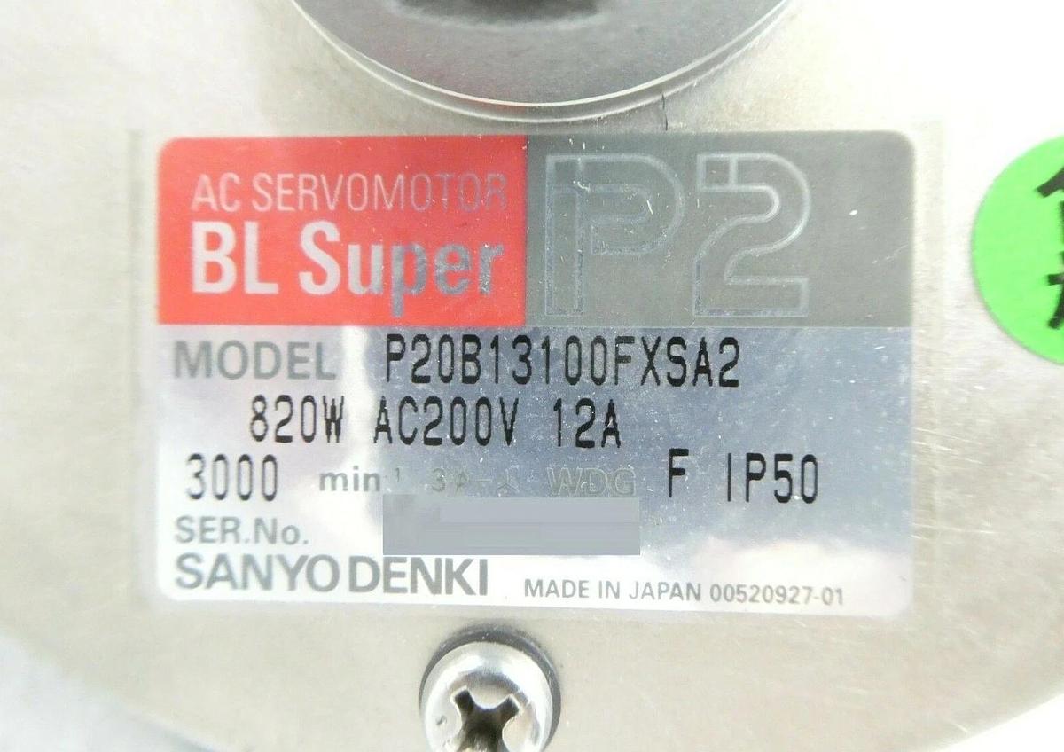Used Sanyo Denki P20B13100FXSA2 AC Servo Motor TEL 5086-403316-12 DEV Lithius Working