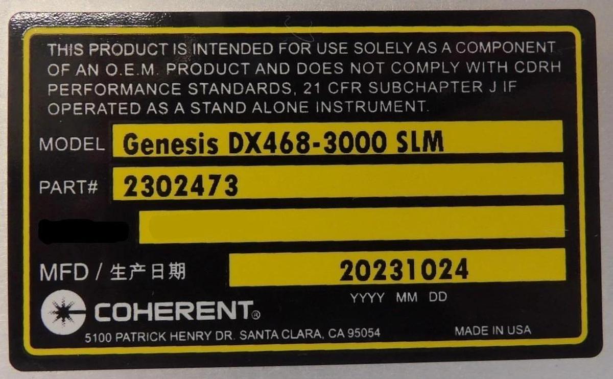 Used Coherent 2302473 Laser Head Assembly Genesis DX468-3000 SLM Series Surplus